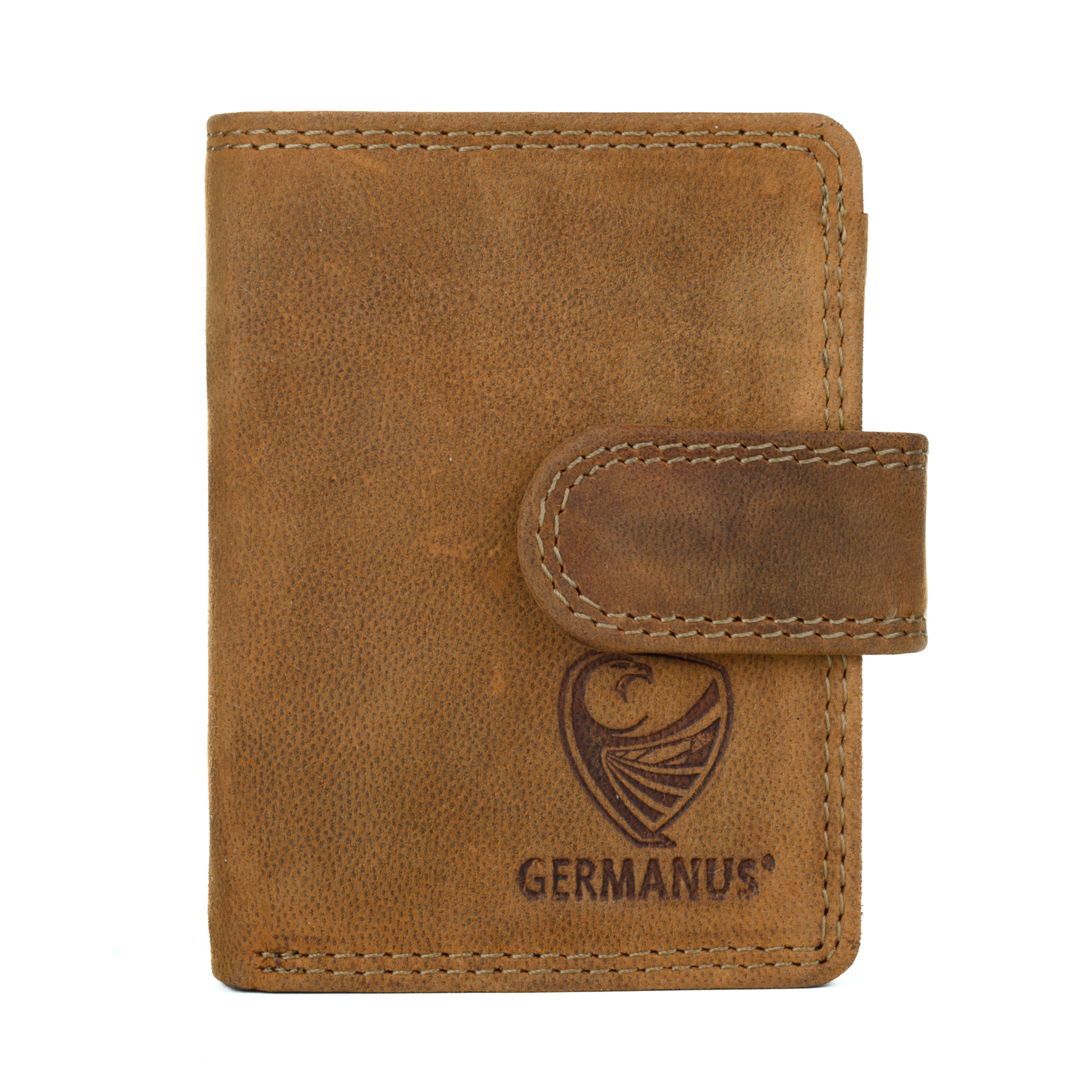 GERMANUS Geldbörse Metall Card Holder Halter mit Leder, 4007, braun